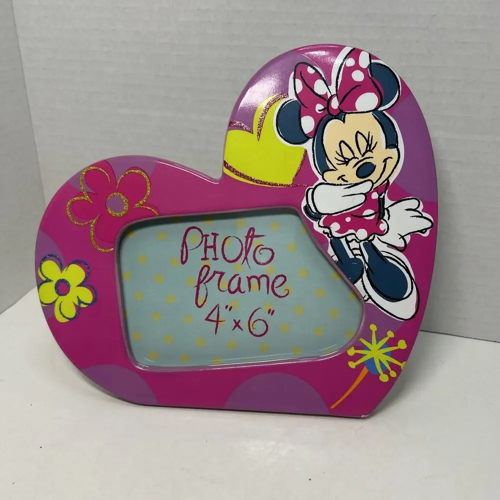 Minnie Mouse 4''x6'' Neon Pink Heart Shape Ceramic Photo Frame Disney Parks NWT